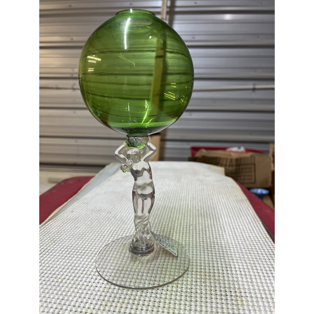 Cambridge RARE Keyhole Ball Glass Art Deco Nude Stem Roemer Forest Green